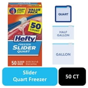 Hefty Slider Freezer Kitchen Storage Bags, Quart Size, 50 Count