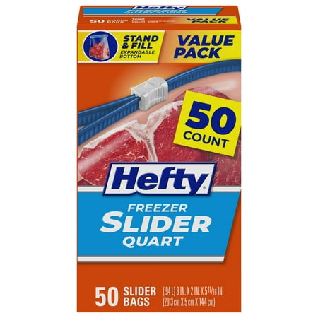 Hefty Slider Freezer Storage Bags, Quart Size, 50 Count