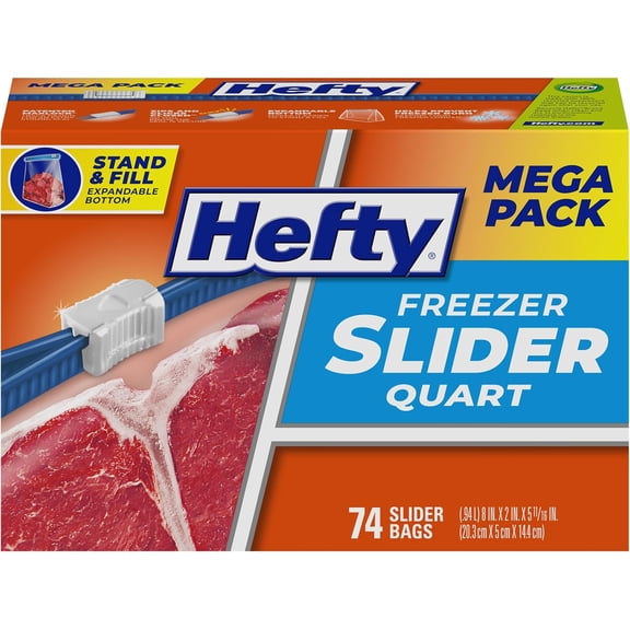 Hefty Slider Freezer Storage Bags, Quart Size, 74 Count C29