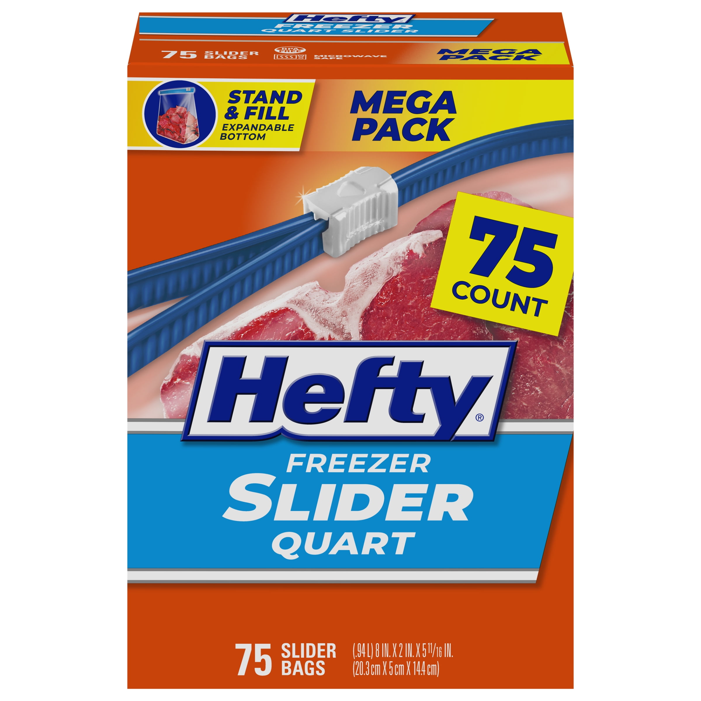 Hefty Slider Freezer Storage Bags, Quart size, 75 Count