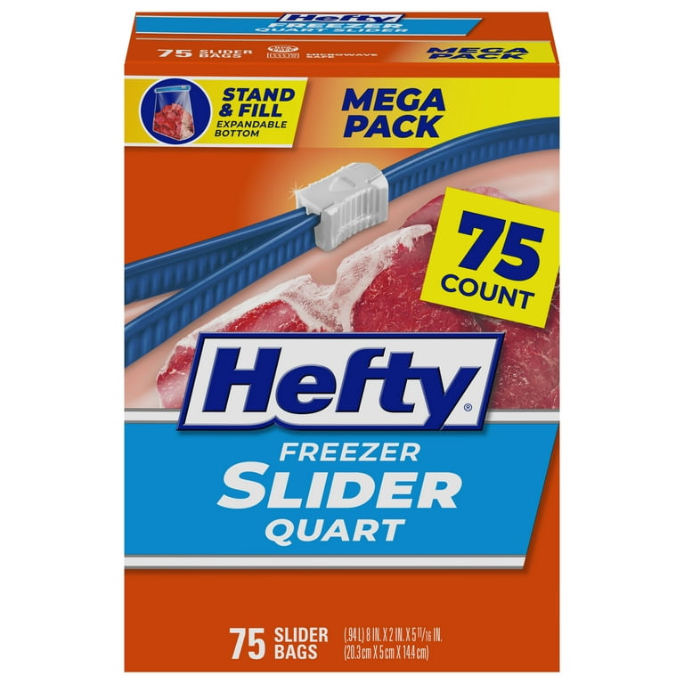 Hefty Slider Bags, 1 qt, 2.5 mil, 7 x 8, Clear, 35 Bags/Box, 9
