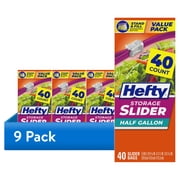 9 pack Hefty Slider Half Gallon Storage Bags, 40 Count