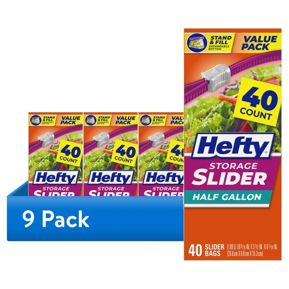 (9 pack) Hefty Slider Half Gallon Storage Bags, 40 Count