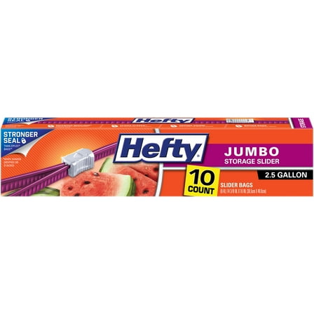 Hefty Slider Jumbo Storage Bags, 2.5 Gallon Size, 10 Count - 2 Pack