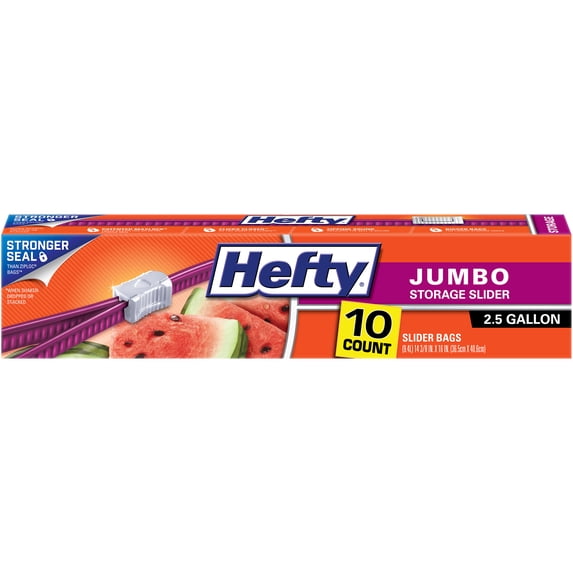Hefty Slider Jumbo Storage Bags, 2.5 Gallon Size, 10 Count - 2 Pack