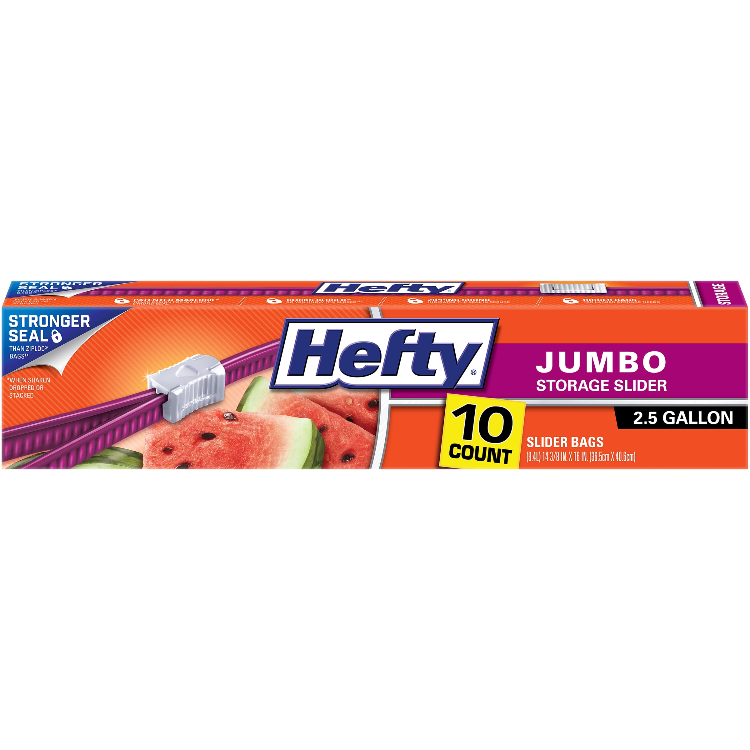 Hefty Slider Bag, Jumbo, 2.5 Gallon,10 Count (Pack - 6)