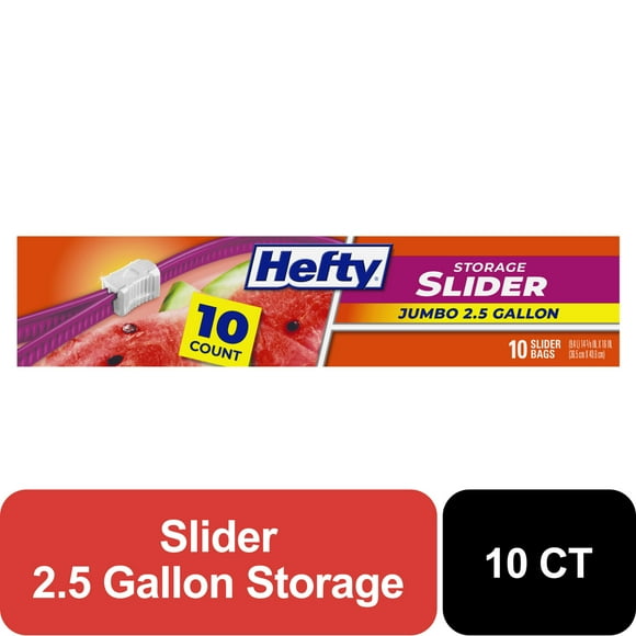 Hefty Slider Jumbo Storage Bags, 2.5 gallon Size, 10 Count