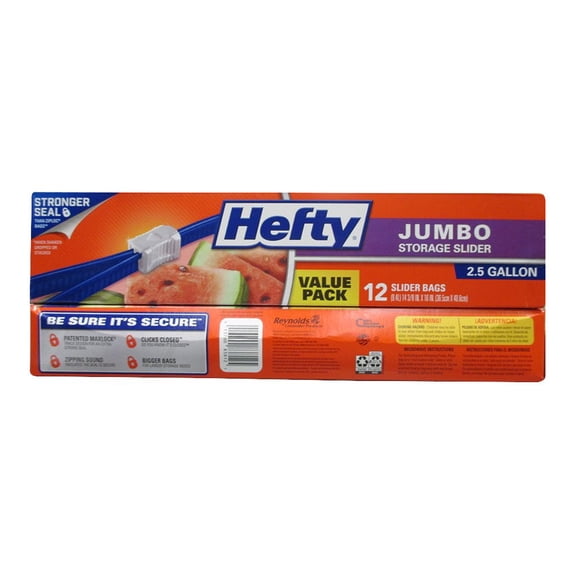 Hefty, Slider Jumbo Storage Bags, 2.5 Gallon, Pack of 108 - Walmart.com