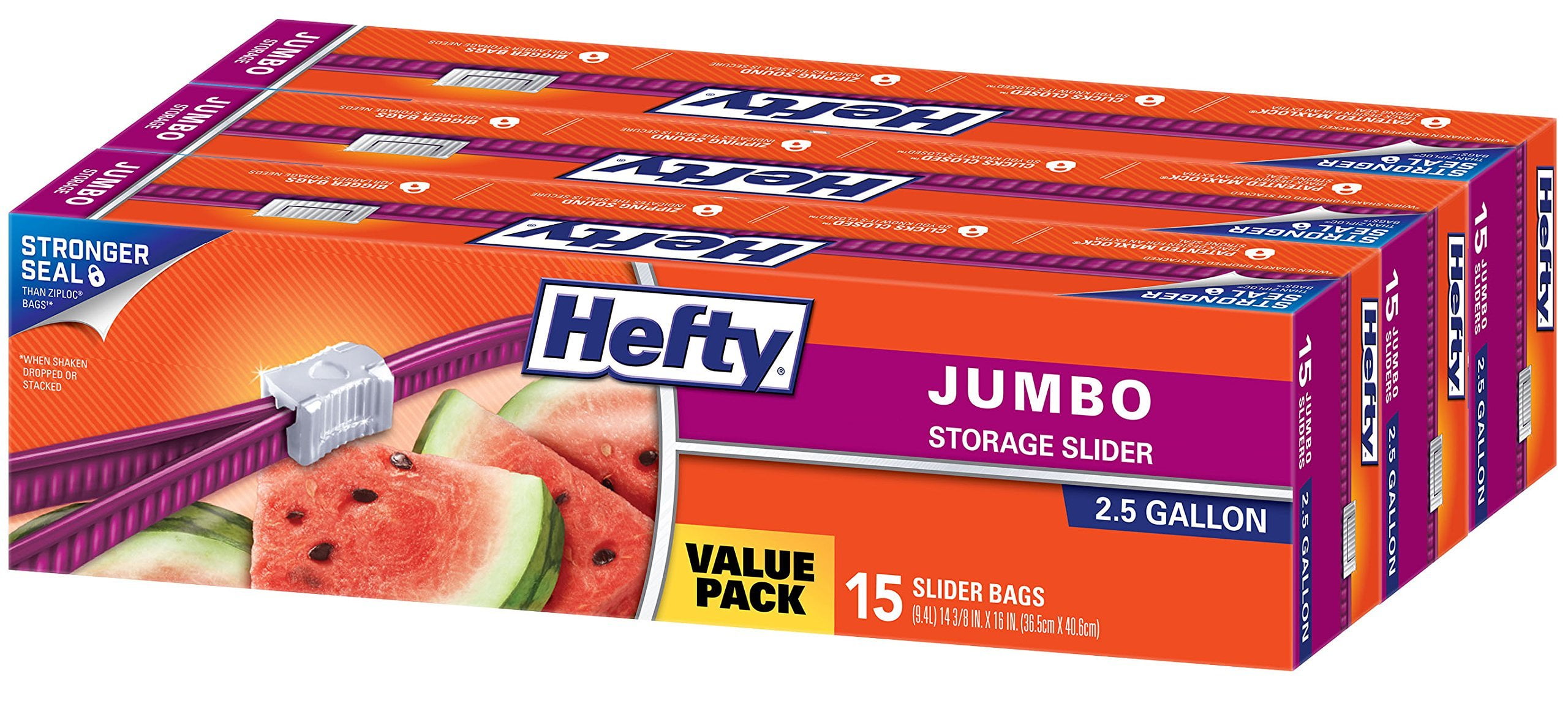 Hefty Slider Jumbo Storage Plastic Bags - 2.5 Gallon Size, 3 Boxes