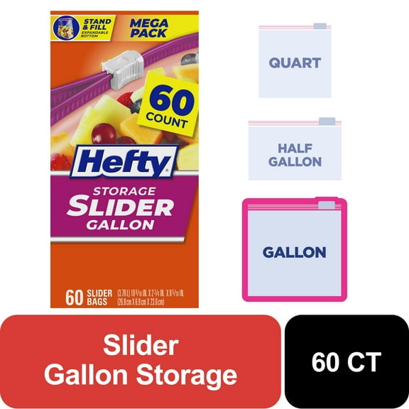 Hefty Slider Kitchen Storage Bags, gallon Size, 60 Count