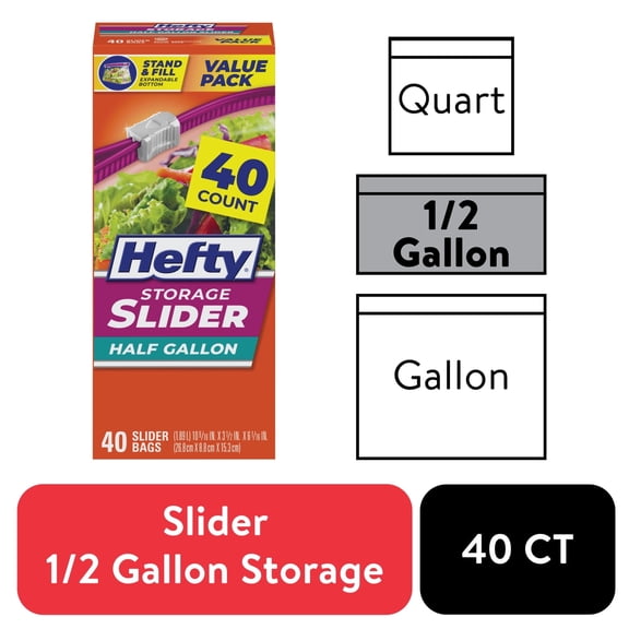 Hefty Slider Kitchen Storage Bags, Half-gallon Size, 40 Count (4 Pack)