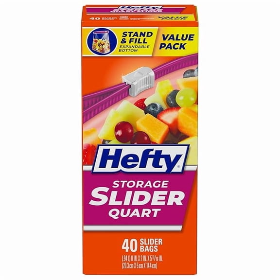 Hefty Slider Kitchen Storage Bags, Quart Size, 40 Count