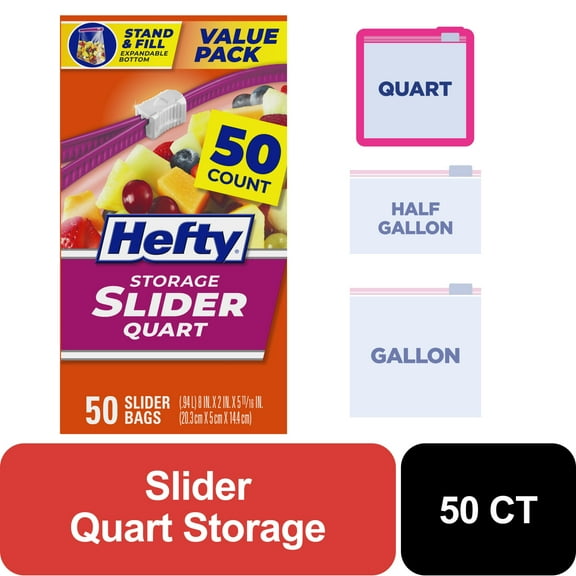 Hefty Slider Kitchen Storage Bags, Quart Size, 50 Count