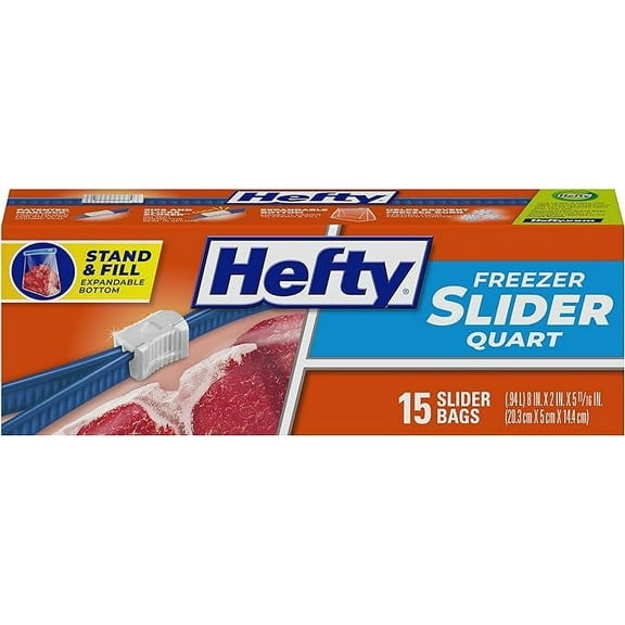 Hefty Slider Quart Size Freezer Bags, 15 Ea..