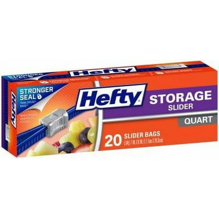 Hefty Slider Quart Size Storage Bags, 20 Ct, 3 Pack