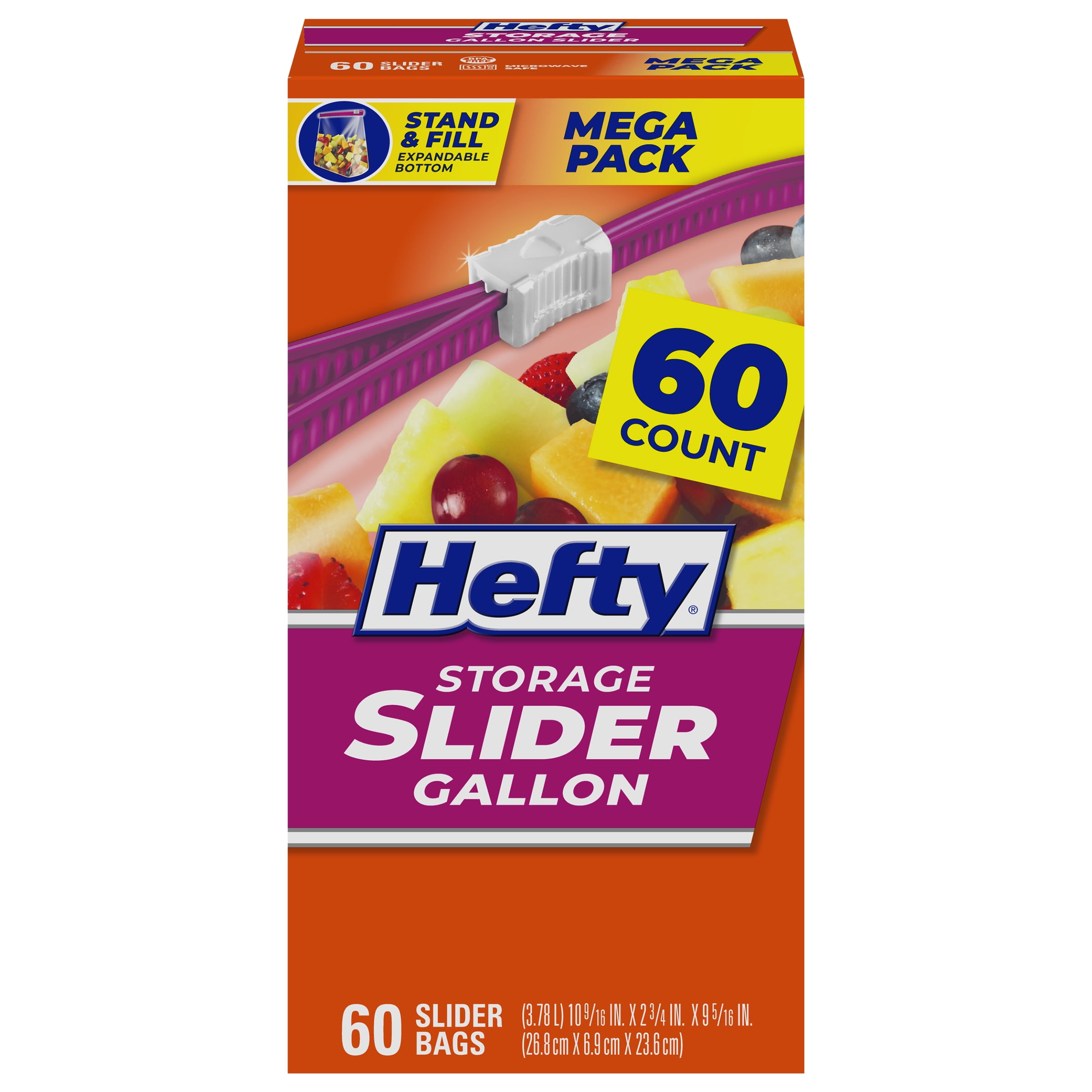 Hefty Slider Storage Bags, Gallon size, 60 Count, Clear