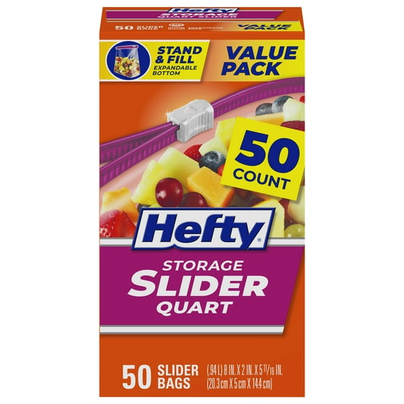 Hefty Slider Storage Bags, Quart Size, 50 Count