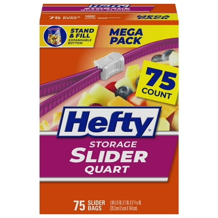 Hefty Slider Storage Bags, Quart Size, 75 Count