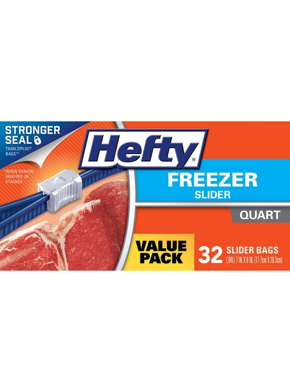 Hefty Slider Zipper Freezer Storage Bags, Quart, 32 Ct