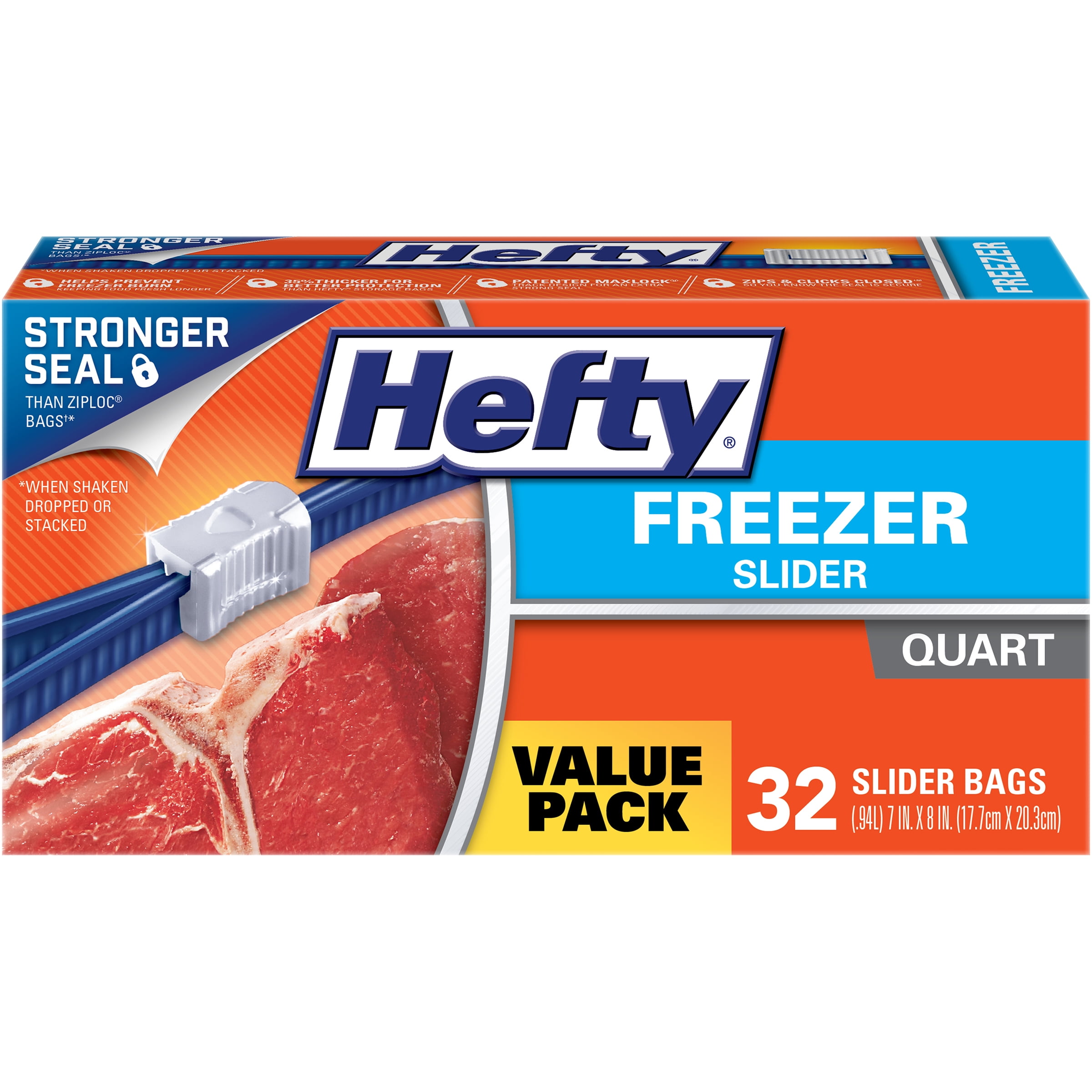 Hefty Slider Storage Ziplock Bags for Food Storage, Gallon-Sized, 66 Count