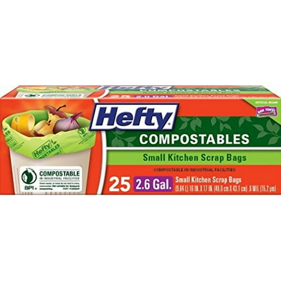 Hefty Small Kitchen Composting Bags, 2.6 Gallon, 25 Count