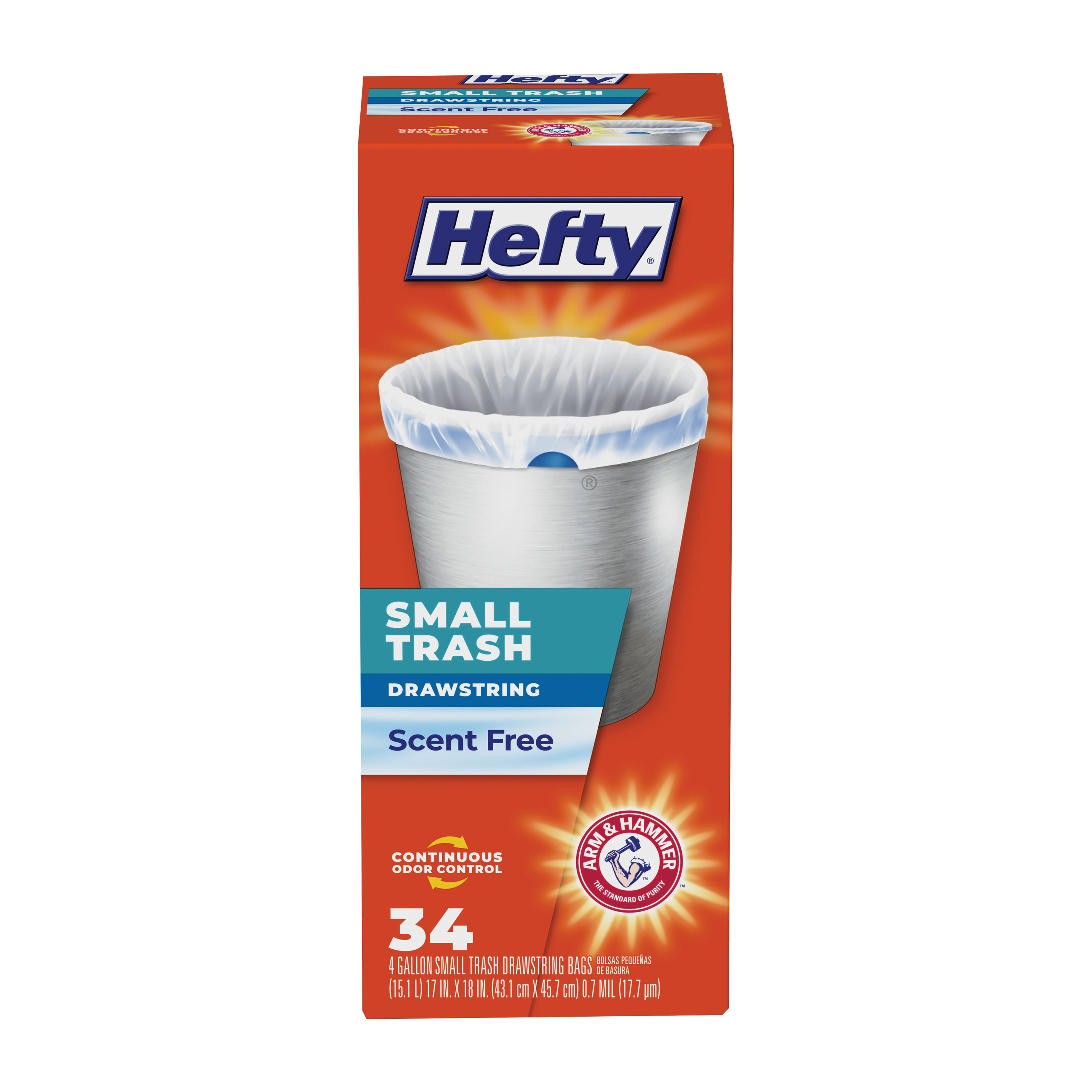 Hefty Small Trash Bags 4 Gallon White Drawstring Unscented Arm and ...