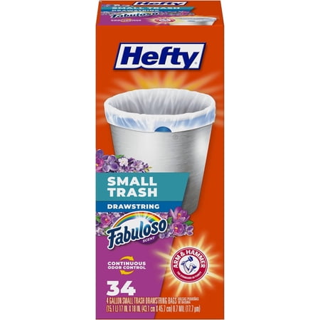 Hefty Small Trash Bags, Fabuloso Scent, 4 Gallon, 34 Count ( Pack of 2 )