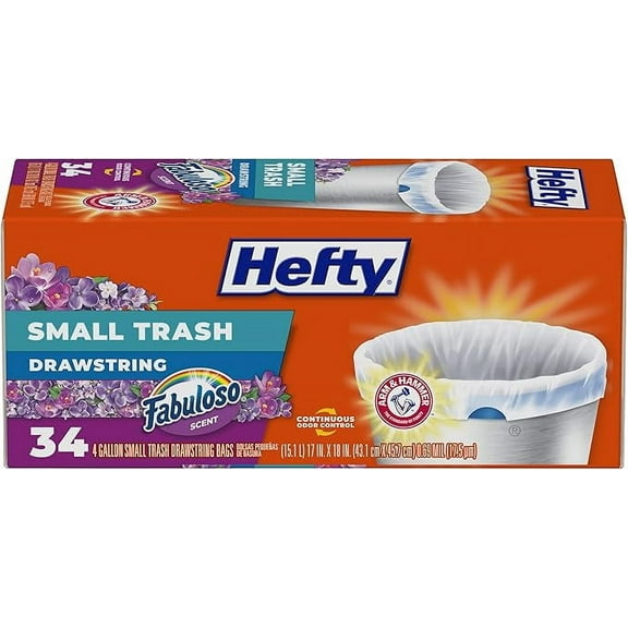 Hefty Small Trash Bags, Fabuloso Scent, 4 Gallon, 34 Count