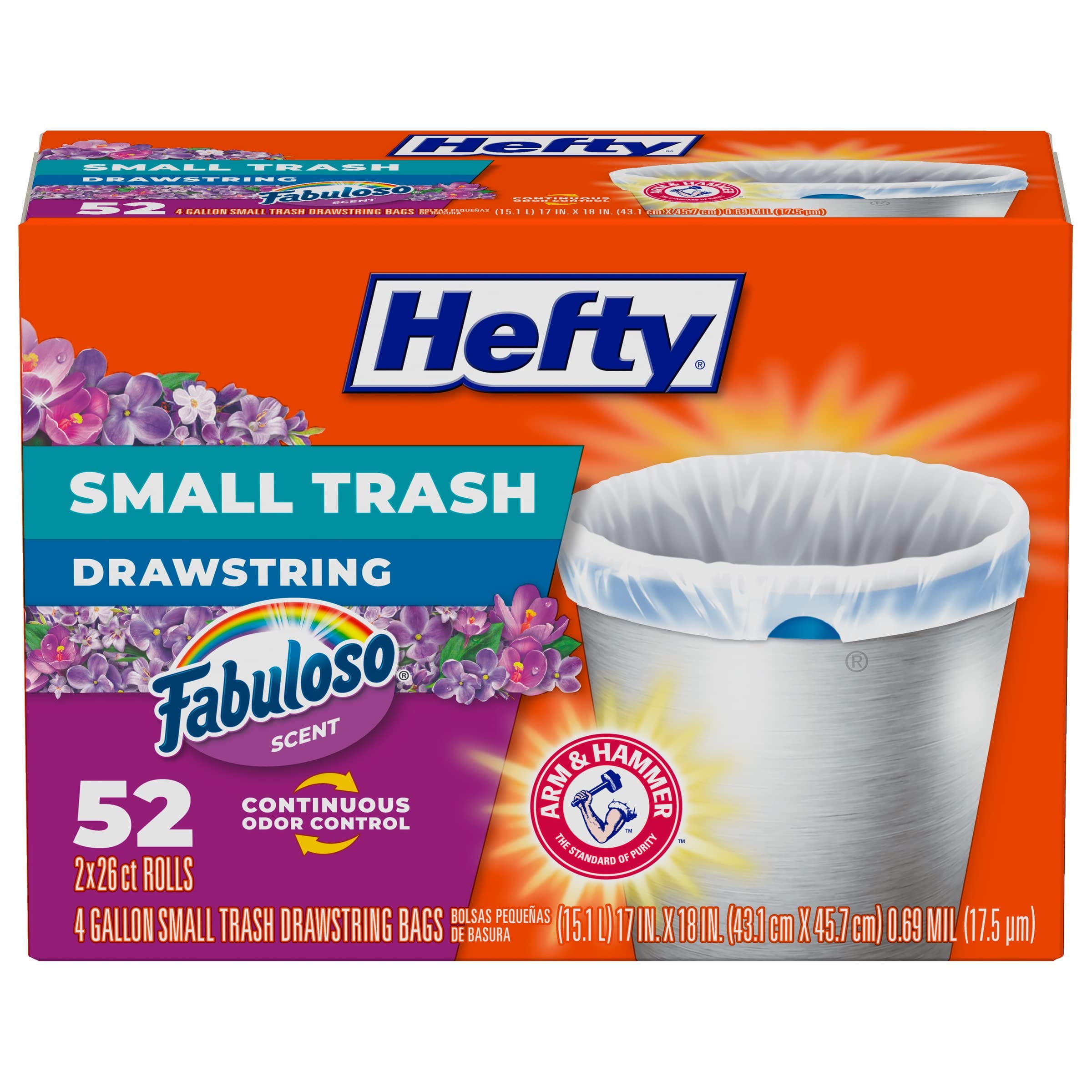 Hefty Small Trash Bags, Fabuloso Scent, 4 Gallon, 52 Count