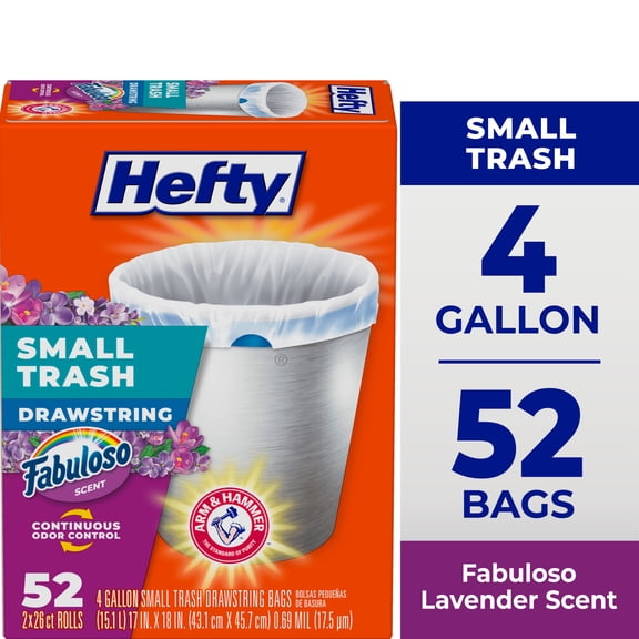Hefty Small Trash Bags, Fabuloso Scent, 4 Gallon, 52 Count