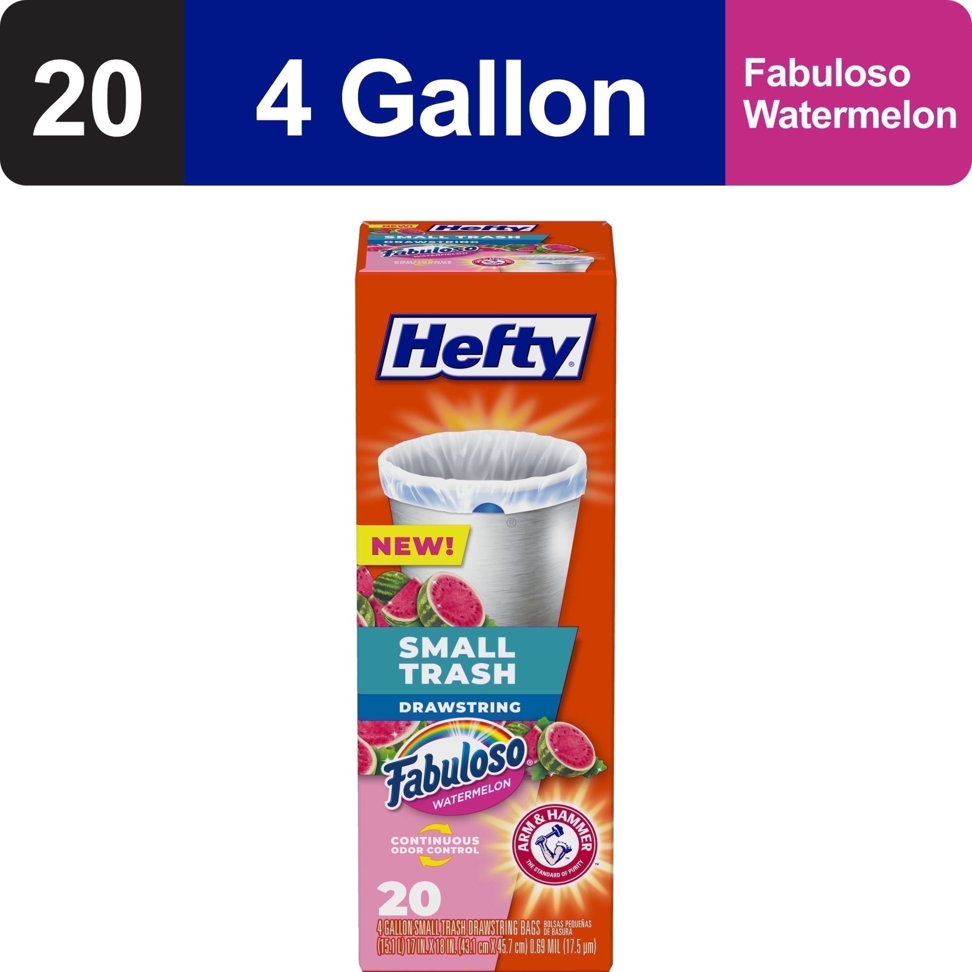Hefty Small Trash Bags, Fabuloso Watermelon Scent, 4 gallon, 20 Count - pack of 4