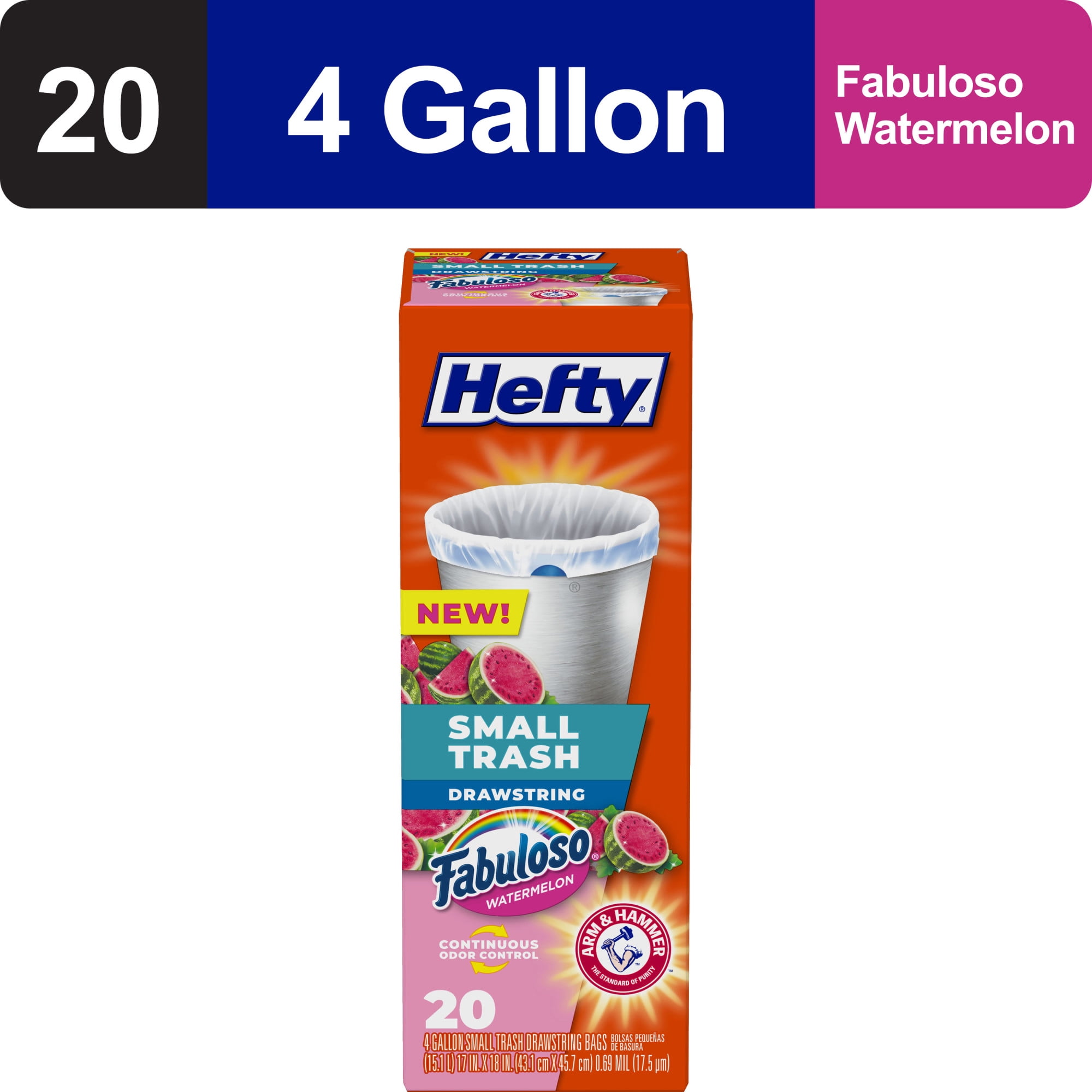 Hefty Small Trash Bags, Fabuloso Watermelon Scent, 4 gallon, 20 Count