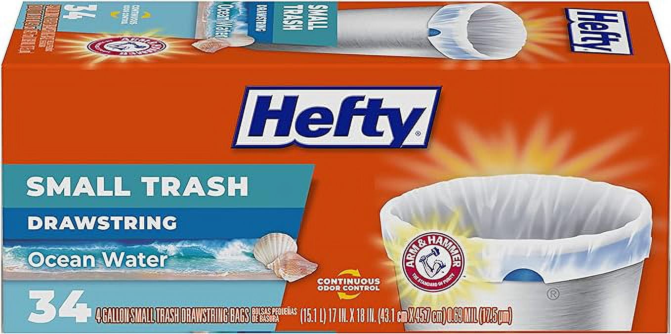 Hefty Small Trash Bags, Ocean Water Scent, 4 Gallon, 34 Count