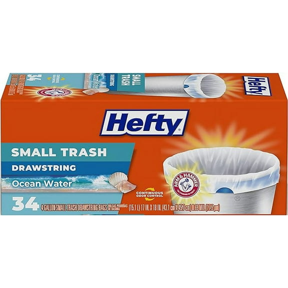 Hefty Small Trash Bags, Ocean Water Scent, 4 Gallon, 34 Count