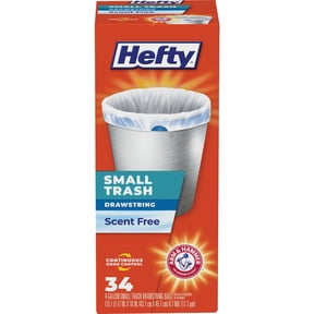 Hefty Small Trash Flap Tie Bag, 4 Gal Capacity, Gray, 30 Count