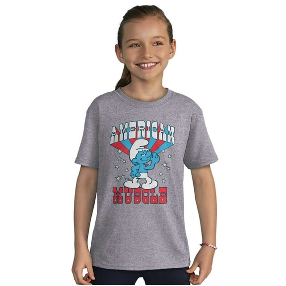Hefty Smurf American Muscle USA Crewneck T Shirts Boy Girl Teen Brisco Brands L