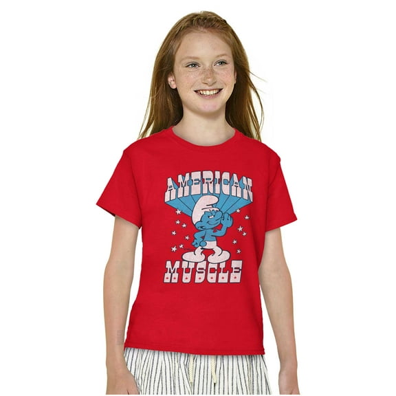 Hefty Smurf American Muscle USA Crewneck T Shirts Boy Girl Teen Brisco Brands L