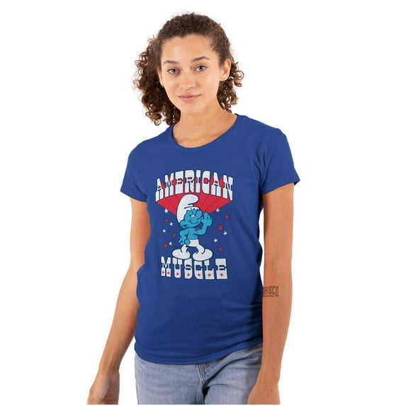 Hefty Smurf American Muscle USA Women's T Shirt Ladies Tee Brisco Brands L