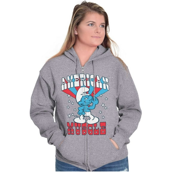 Hefty Smurf American Muscle USA Zip Up Hoodie Men's Women's Brisco Brands X