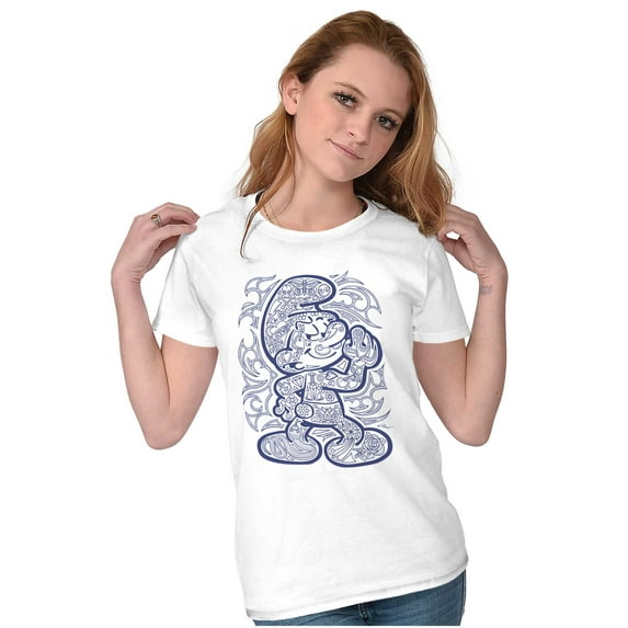 Hefty Smurf Cartoon Tribal Tattoo Women's T Shirt Ladies Tee Brisco Brands S