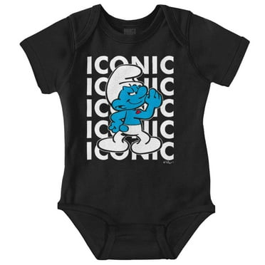 Hefty Smurf Iconic Retro Cartoon Romper Boys or Girls Infant Baby Brisco Brands NB