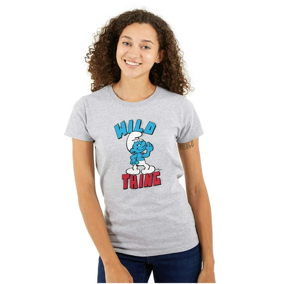 Hefty Smurf Tattooed Wild Thing Funny Womens Slim Fit Graphic Tee Brisco Brands L