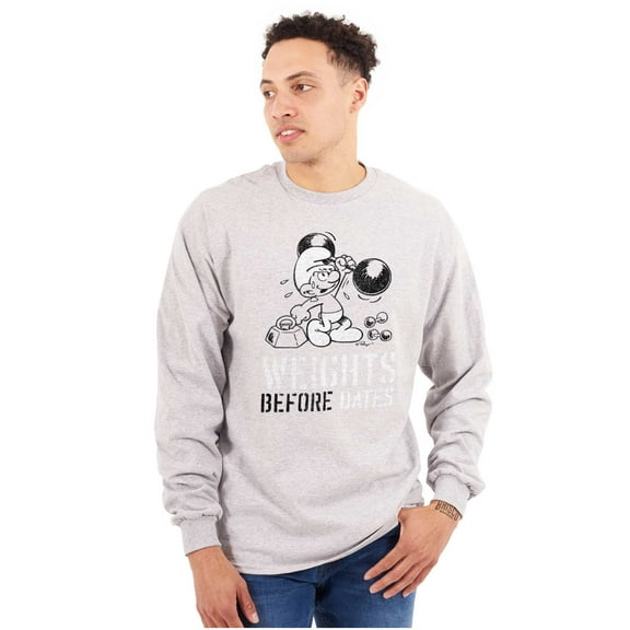Hefty Smurf Weights Before Dates Gym Men Big & Tall Long Sleeve Tee Brisco Brands 3X