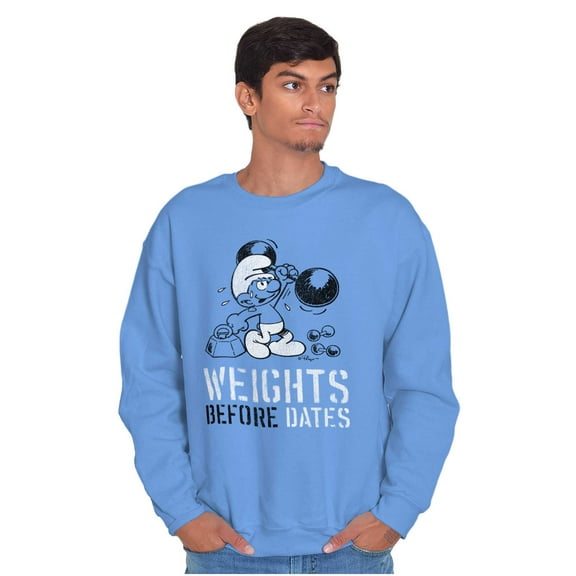Hefty Smurf Weights Before Dates Gym Men's Crewneck Sweatshirt Brisco Brands L