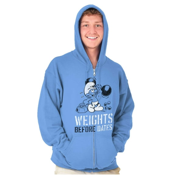 Hefty Smurf Weights Before Dates Gym Zip Hoodie Sweatshirt Men Brisco Brands L