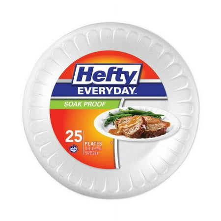 Hefty Soak Proof Tableware, Foam Plates, 10.25" dia, White, 25/Pack 10 Packs/Carton