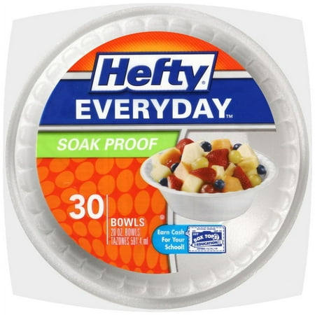 Hefty Soak-proof Large Round Foam Bowls, 20 oz, 30 Count