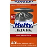 Hefty Steel Custom Fit I Size Drawstring Trash Bags, Black, Fresh Scent, 10.5 Gallon, 40 Count