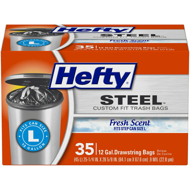 Hefty® Steel Size L 12 Gallon Fresh Scent Drawstring Custom Fit Trash Bags,  35 ct Box 