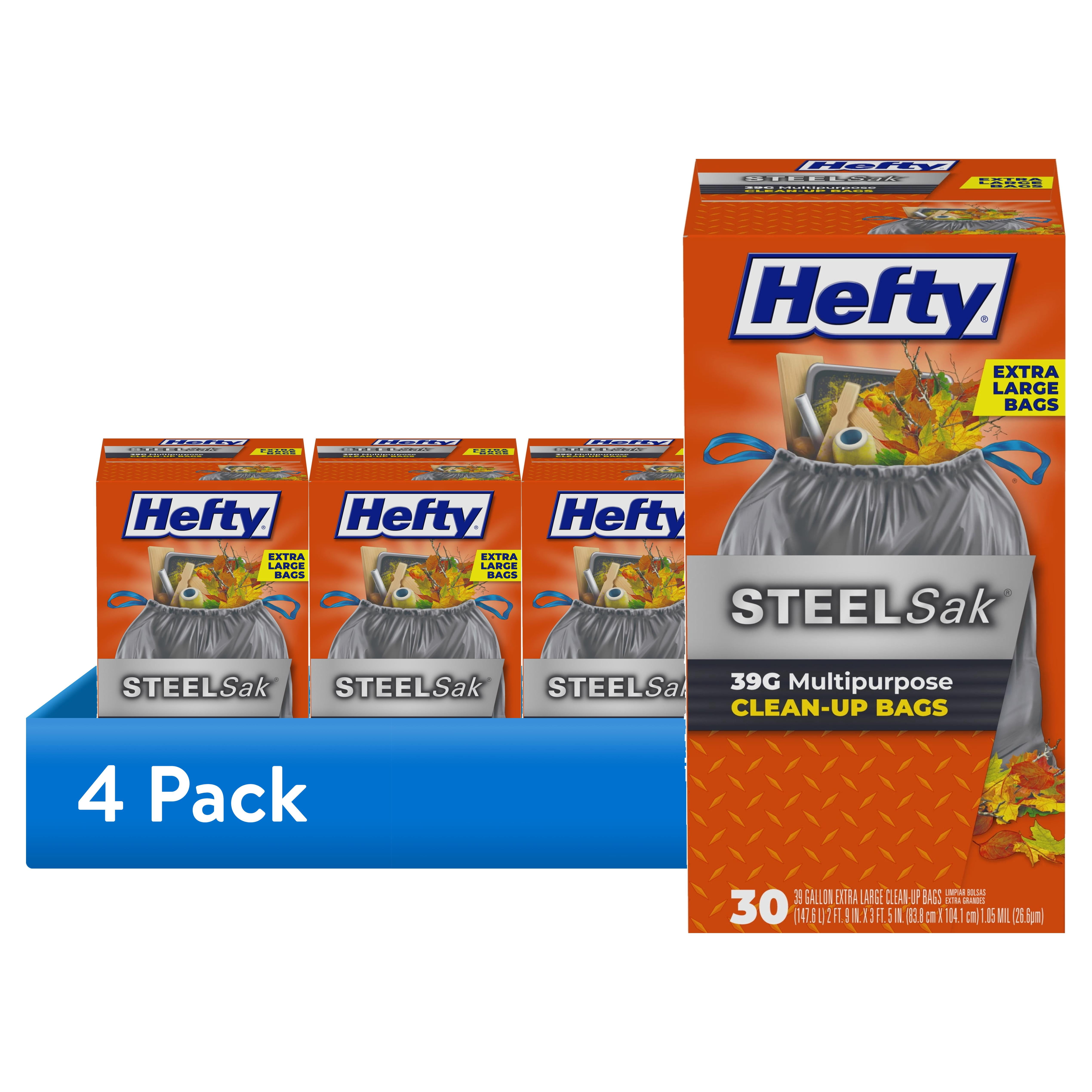 (4 pack) Hefty Steelsak Heavy Duty Large Trash Bags, Gray, Unscented, 39 Gallon, 30 Count